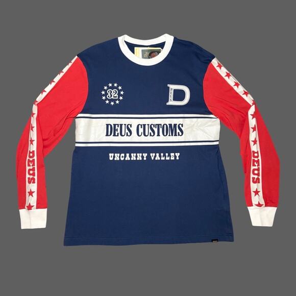 Deus Ex Machina Box Fit Round Up Long Sleeve Tee Red Blue Size XL NWT - Picture 1 of 9